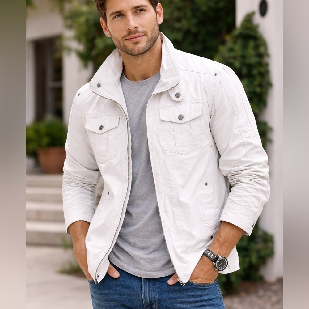 Men's White Zip-Front Jean Jacket by X-Ray